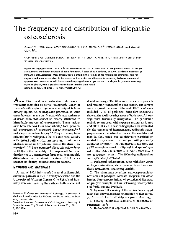 (PDF) The frequency and distribution of idiopathic osteosclerosis