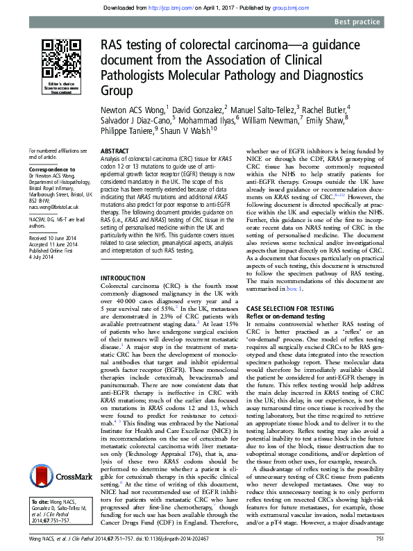 (PDF) RAS testing of colorectal carcinoma--a guidance document from the ...