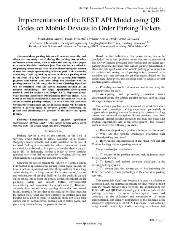 (PDF) Implementation of the REST API Model using QR Codes on Mobile ...