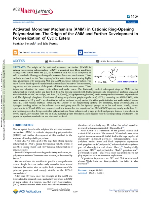 (PDF) Activated Monomer Mechanism (AMM) in Cationic Ring-Opening ...