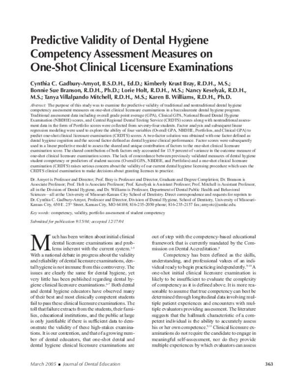 (PDF) Predictive Validity of Dental Hygiene Competency Assessment