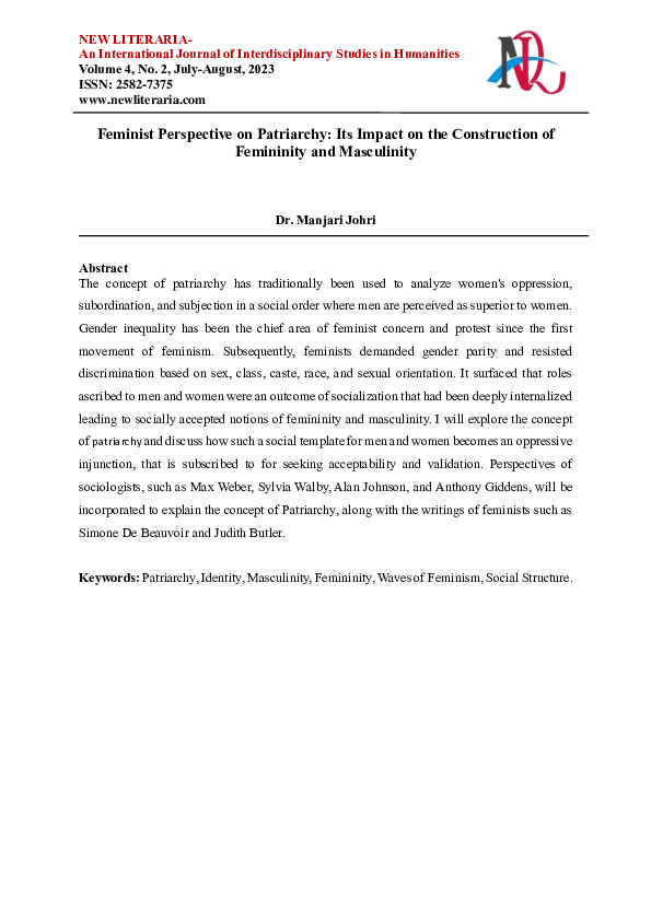 (PDF) Feminist Perspective on Patriarchy: Its Impact on the ...