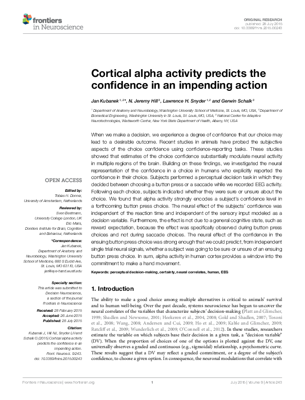 (PDF) Cortical alpha activity predicts the confidence in an impending ...