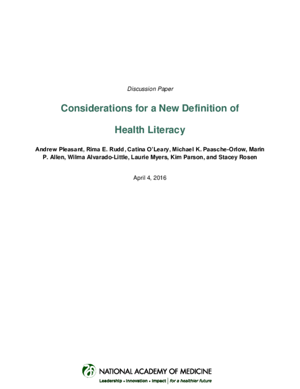 Definition Of Health Literacy