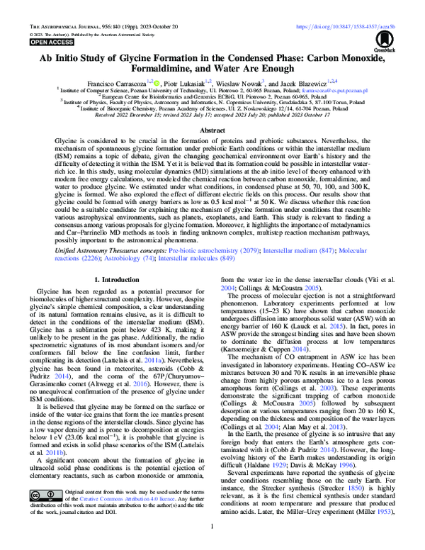 (PDF) Ab Initio Study of Glycine Formation in the Condensed Phase ...
