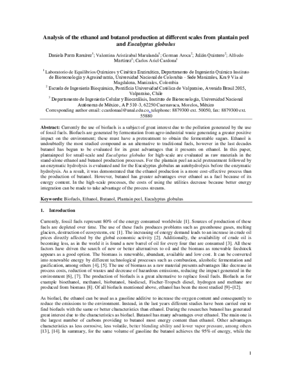 (PDF) Analysis of the ethanol and butanol production at different ...