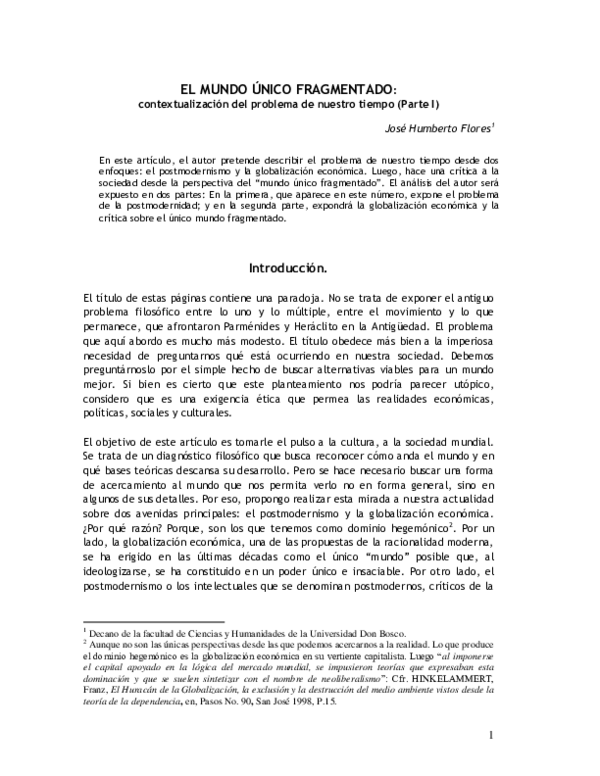 (PDF) El mundo único fragmentado: Contextualización del problema de ...