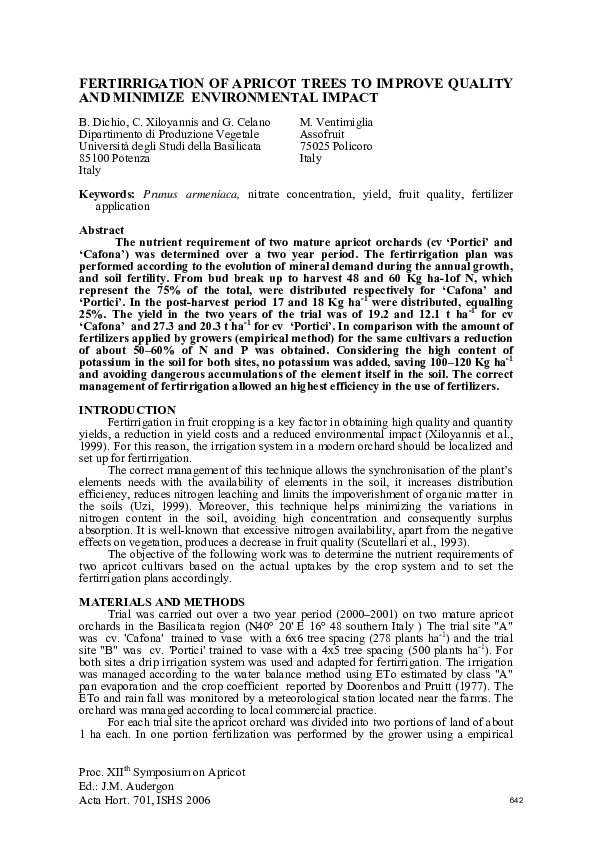 (PDF) Fertirrigation of Apricot Trees to Improve Quality and Minimize ...