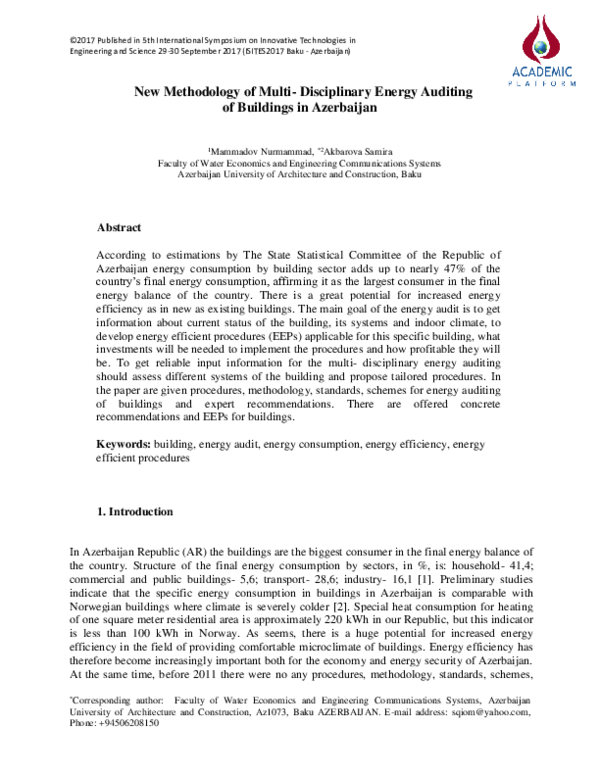 (PDF) New Methodology of Multi-Disciplinary Energy Auditing of ... - Energy Auditing For Multi-Unit Buildings