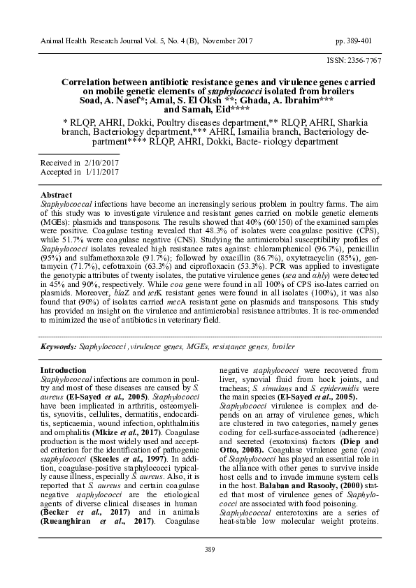 (PDF) Correlation between antibiotic resistance genes and virulence ...