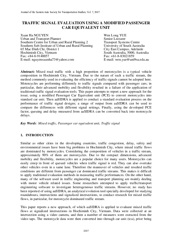 (PDF) Traffic Signal Evaluation Using a Modified Passenger Car ...