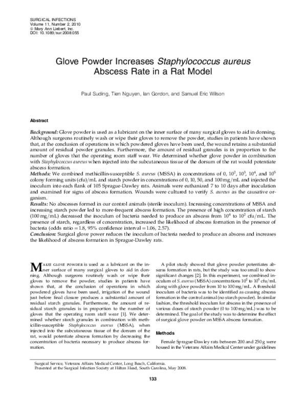 (PDF) Glove Powder Increases Staphylococcus aureus Abscess Rate in a ...