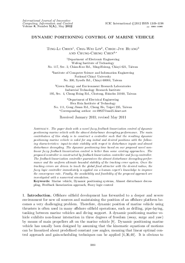 (PDF) Dynamic Positioning Control of Marine Vehicle