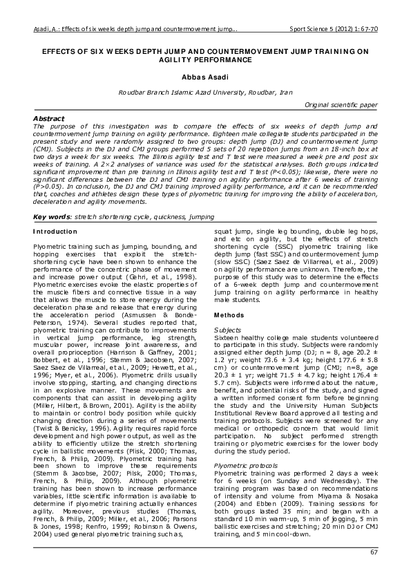 (PDF) Effects of six weeks depth jump and countermovement jump training ...