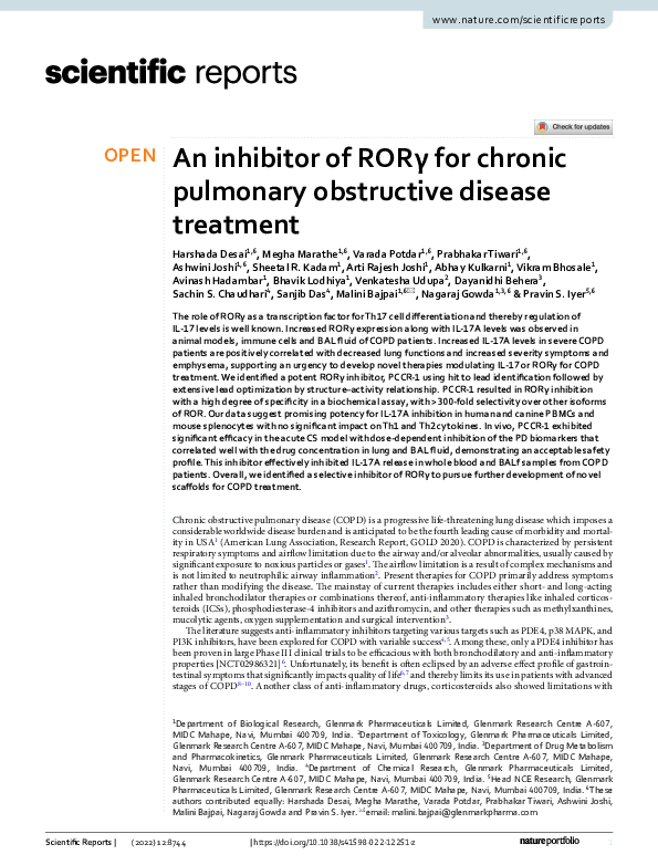 (PDF) An inhibitor of RORγ for chronic pulmonary obstructive disease ...