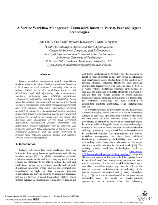 (PDF) A Service Workflow Management Framework Based on Peer-to-Peer and ...