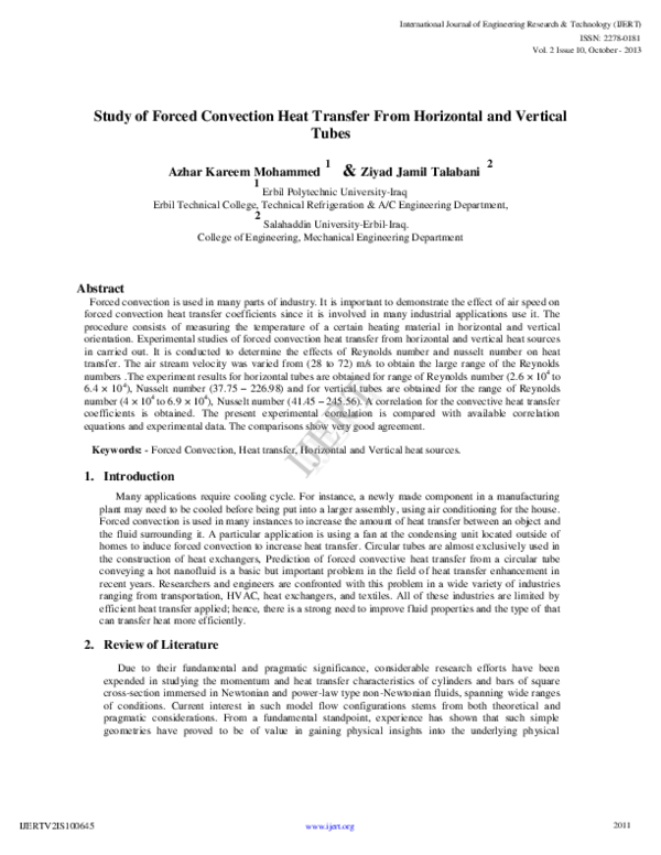 (PDF) Study of Forced Convection Heat Transfer From Horizontal and ...