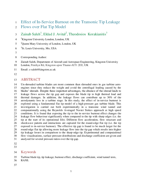 (PDF) Effect of in-service burnout on the transonic tip leakage flows ...