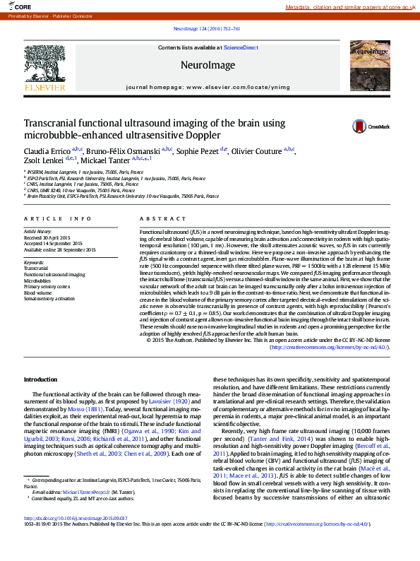 (PDF) Transcranial functional ultrasound imaging of the brain using ...