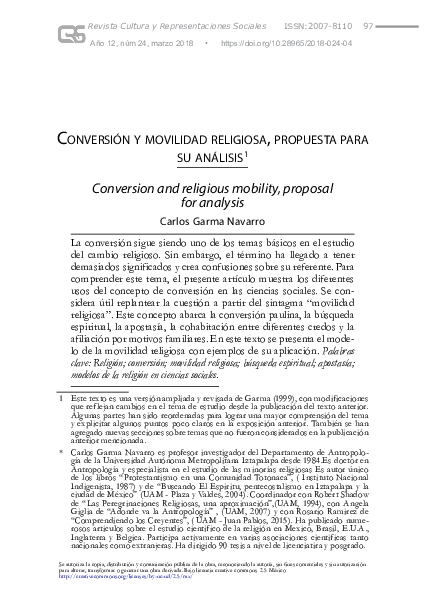 (PDF) Conversión y movilidad religiosa, propuesta para su análisis