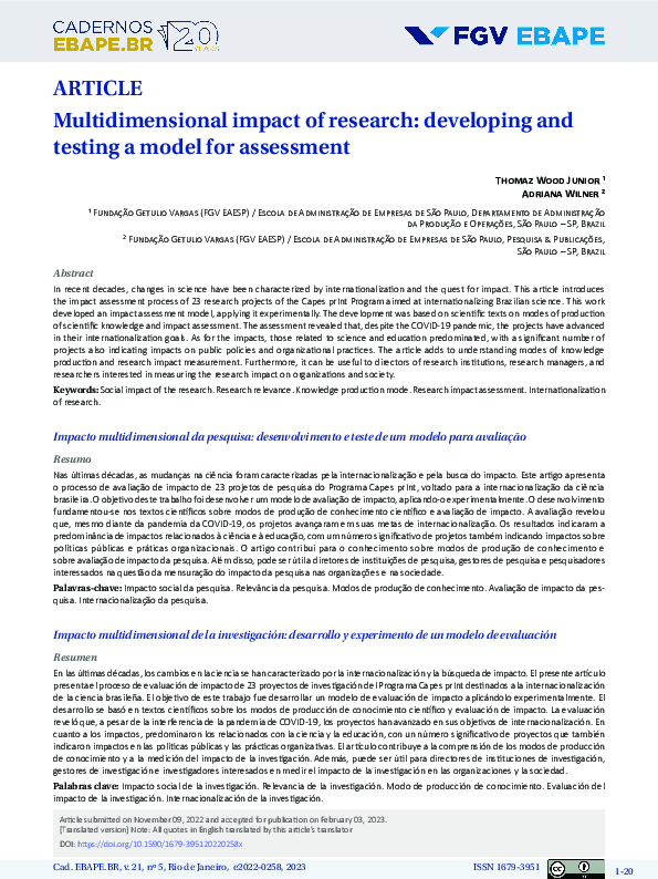(PDF) ARTICLE Multidimensional impact of research: developing and ...