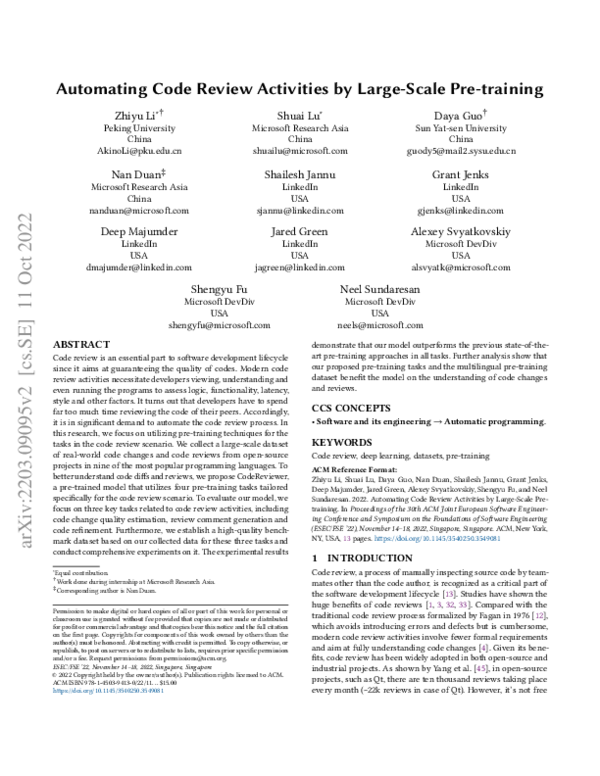 (PDF) Automating Code Review Activities by Large-Scale Pre-training