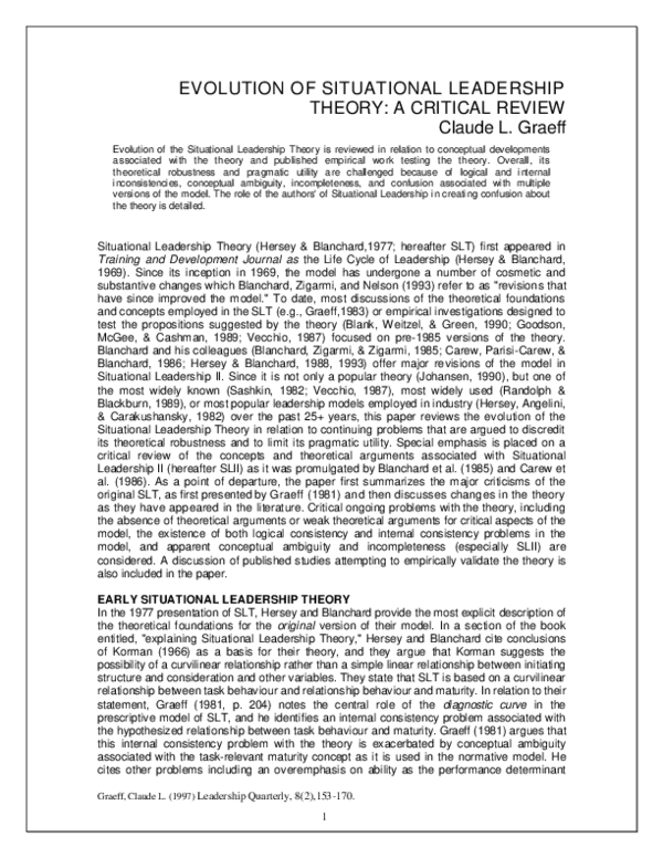 (PDF) Evolution of situational leadership theory: A critical review