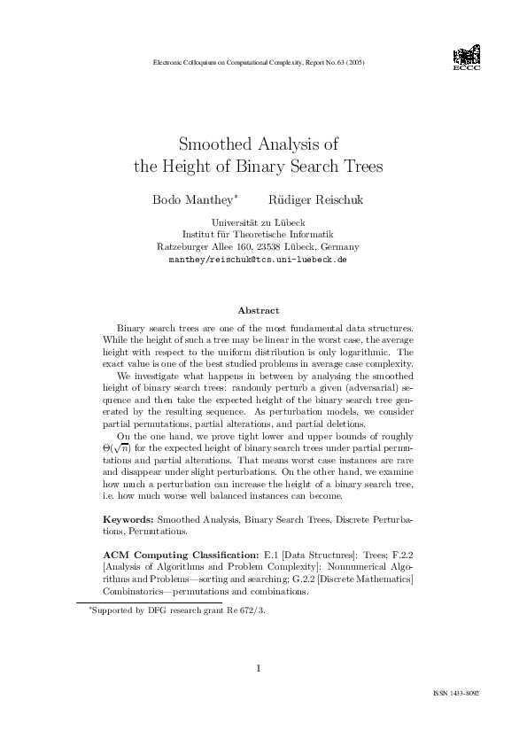 (PDF) Smoothed analysis of the height of binary search trees