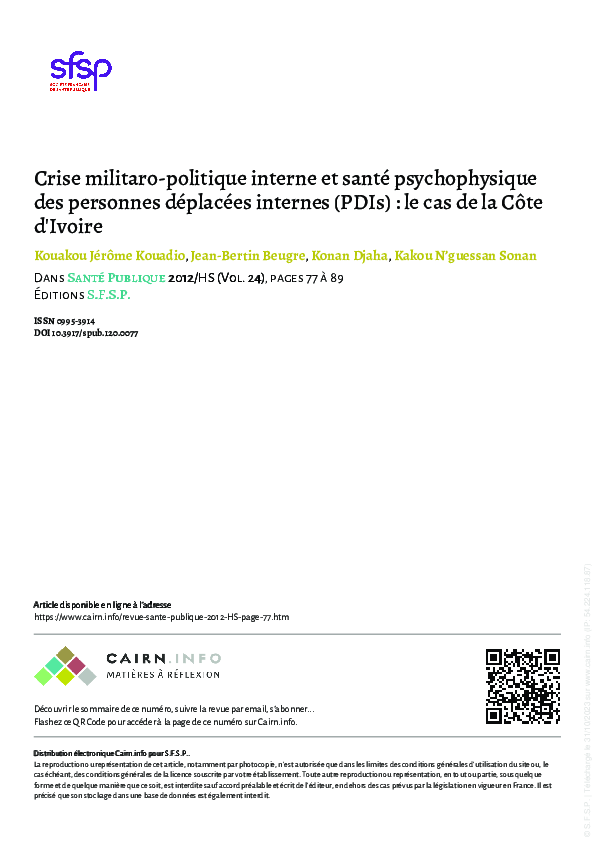 (PDF) Crise militaro-politique interne et santé psychophysique des ...