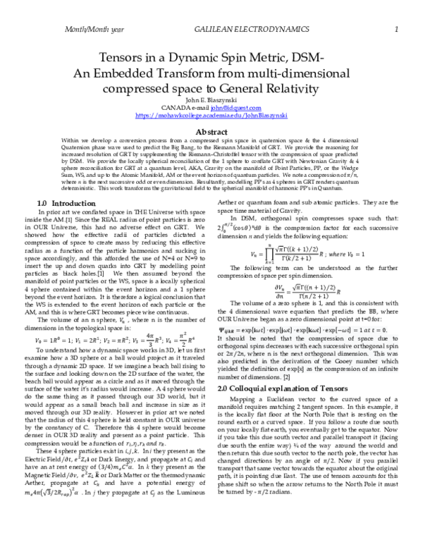 (PDF) Tensors in a Dynamic Spin Metric, DSM- An Embedded Transform from ...