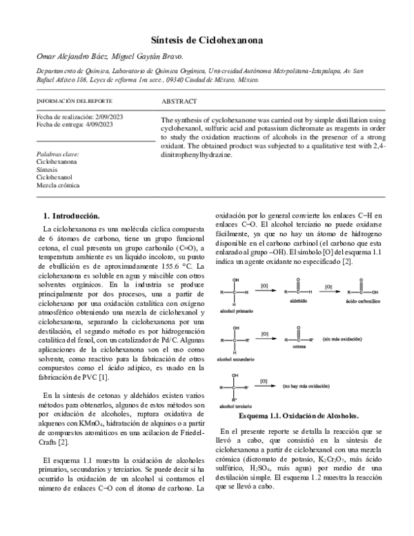 (PDF) Síntesis de Ciclohexanona