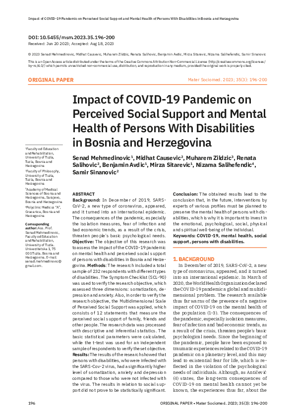 (PDF) Impact of COVID-19 Pandemic on Perceived Social Support and ...