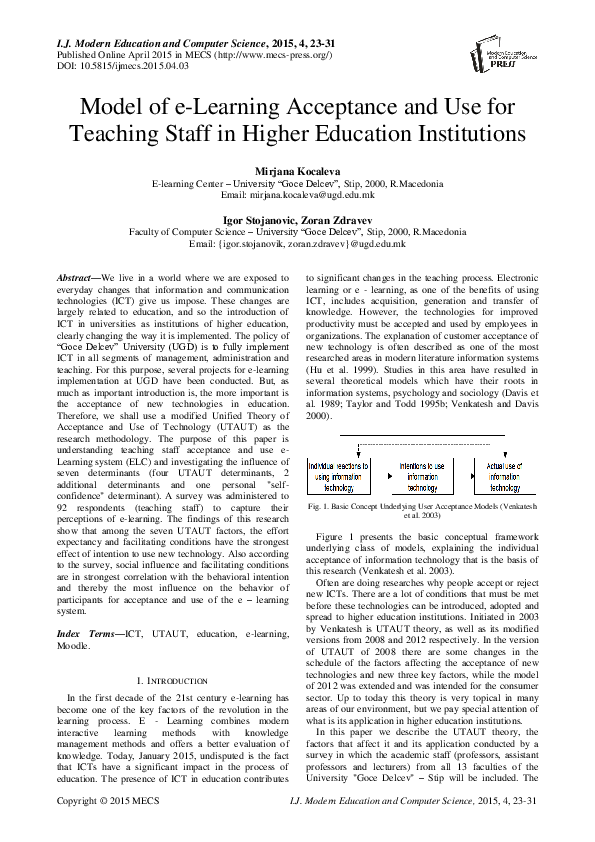 (PDF) Model of e-Learning Acceptance and Use for Teaching Staff in ...