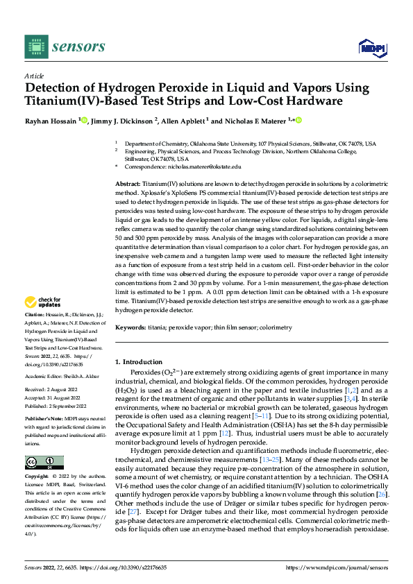 (PDF) Detection of Hydrogen Peroxide in Liquid and Vapors Using ...