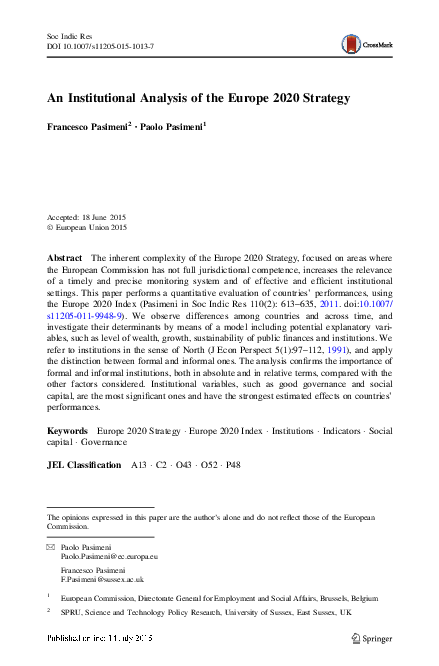 (PDF) An Institutional Analysis of the Europe 2020 Strategy