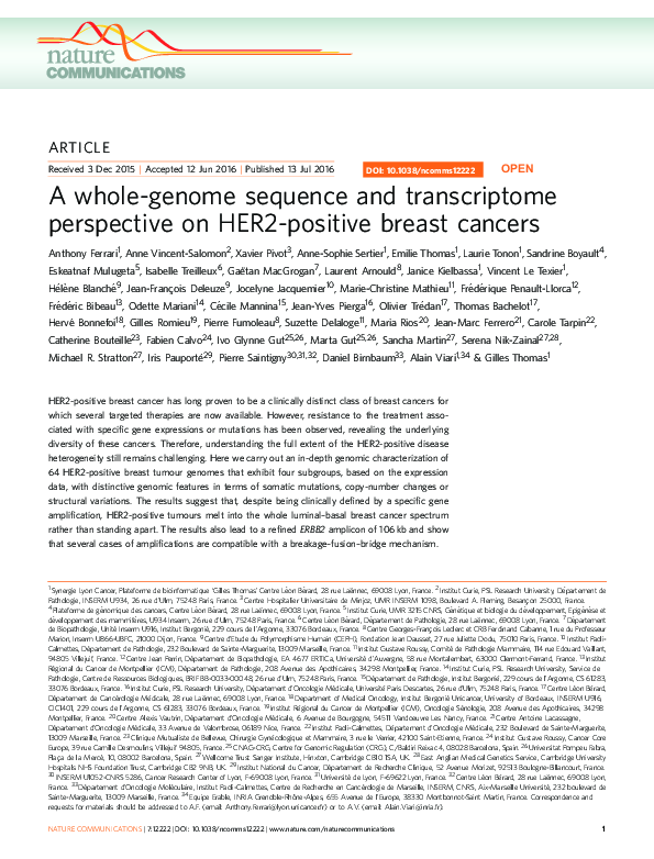 (PDF) A whole-genome sequence and transcriptome perspective on HER2 ...
