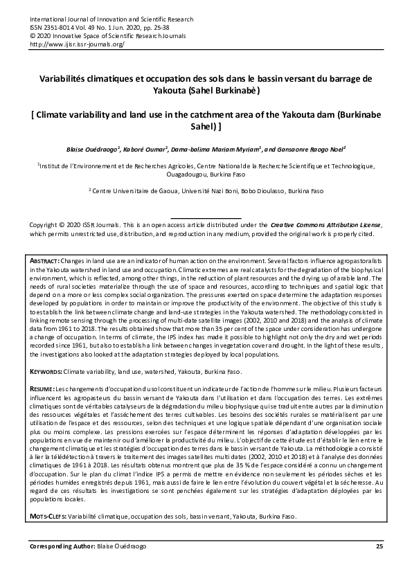 (PDF) Climate variability and land use in the catchment area of the ...