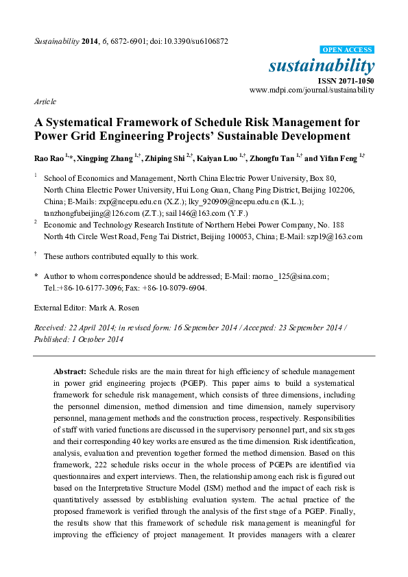 (PDF) A Systematical Framework of Schedule Risk Management for Power ...