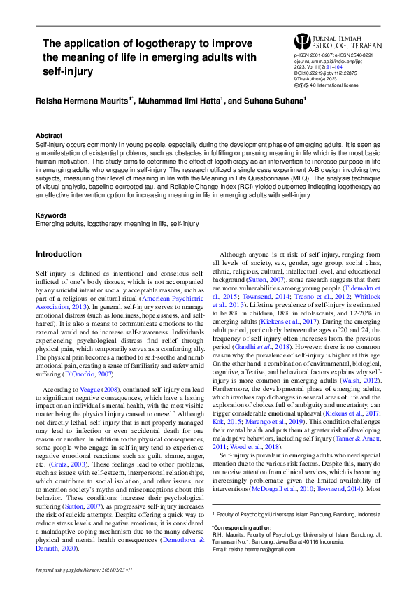 (PDF) The application of logotherapy to improve the meaning of life in ...