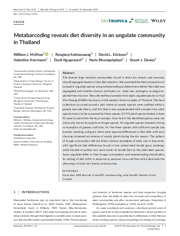 (PDF) Metabarcoding reveals diet diversity in an ungulate community in ...