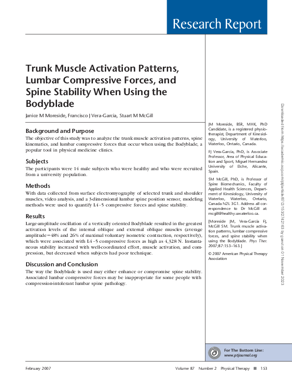 (PDF) Trunk Muscle Activation Patterns, Lumbar Compressive Forces, and