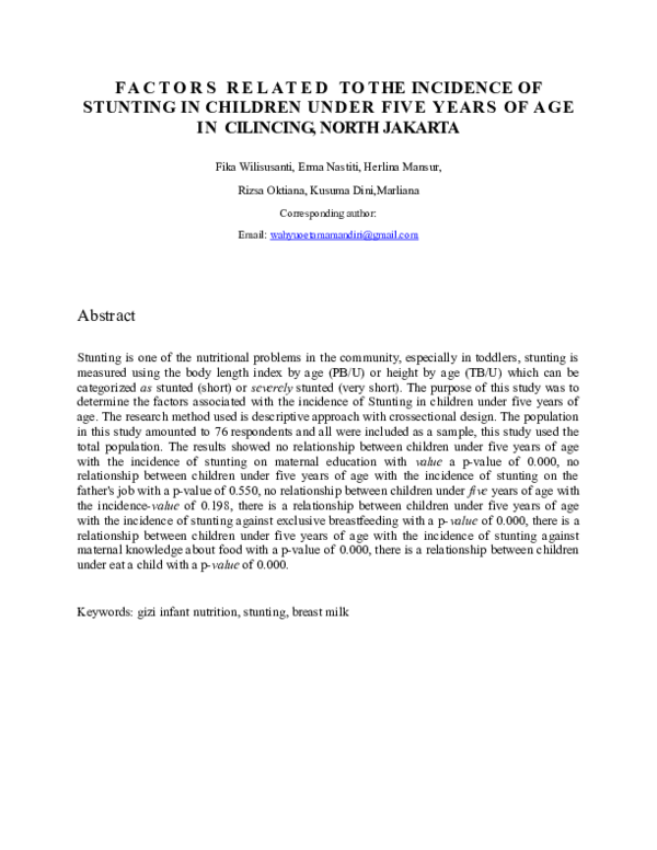 (DOC) FACTORS RELATED TO THE INCIDENCE OF STUNTING IN CHILDREN UNDER ...