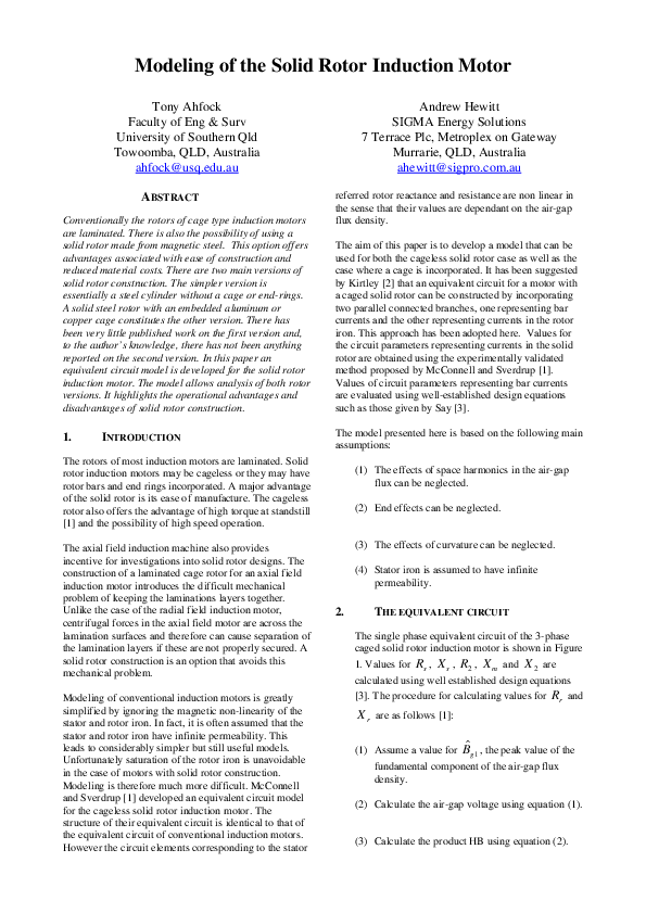 (PDF) Modeling of the solid rotor induction motor