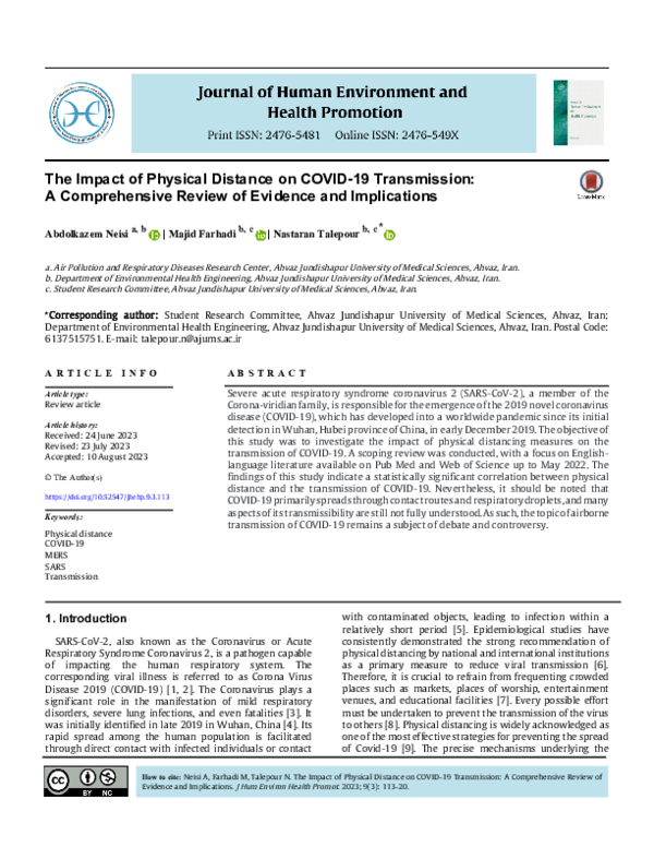 (PDF) The Impact of Physical Distance on COVID-19 Transmission: A ...