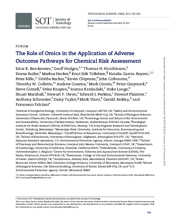 (PDF) The Role of Omics in the Application of Adverse Outcome Pathways ...