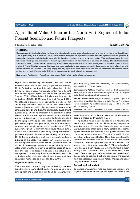 (PDF) Agricultural Value Chain in the North-East Region of India ...