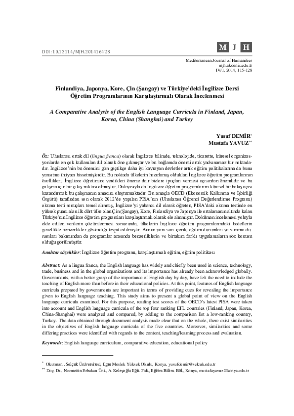 (PDF) A Comparative Analysis of the English Language Curricula in ...