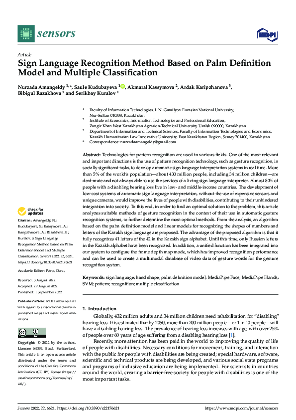 (PDF) Sign Language Recognition Method Based on Palm Definition Model ...
