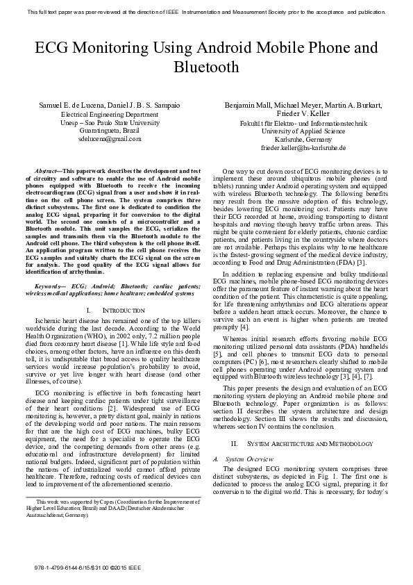 (PDF) ECG monitoring using Android mobile phone and Bluetooth