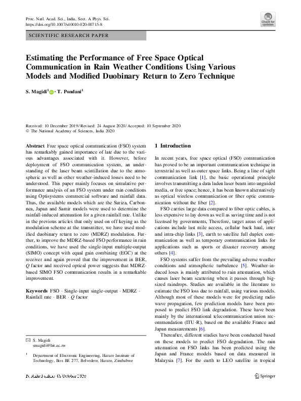 (PDF) Estimating the Performance of Free Space Optical Communication in ...